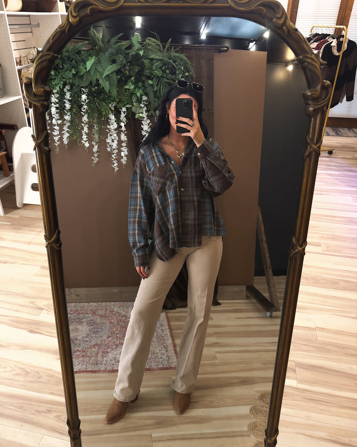 Kambrie Button Down Flannel - Dark Brown/Blue Multi