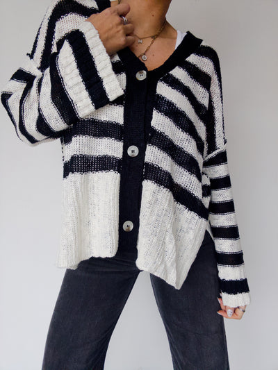 Ezra Stripe Cardigan - Black/White