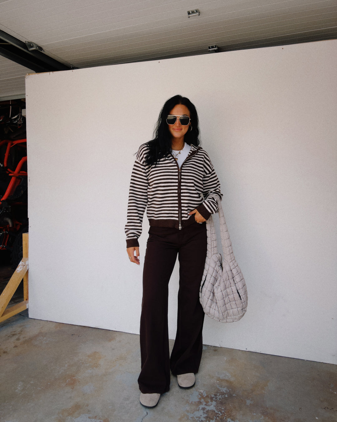 Cooper Striped Zip Jacket - Brown/Ivory