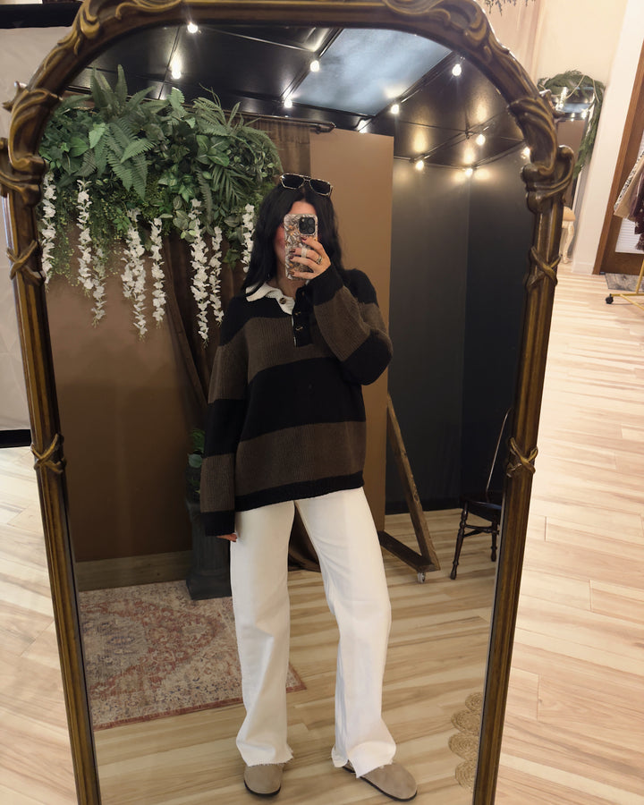 Macy Stripe Knit Sweater - Black/Brown