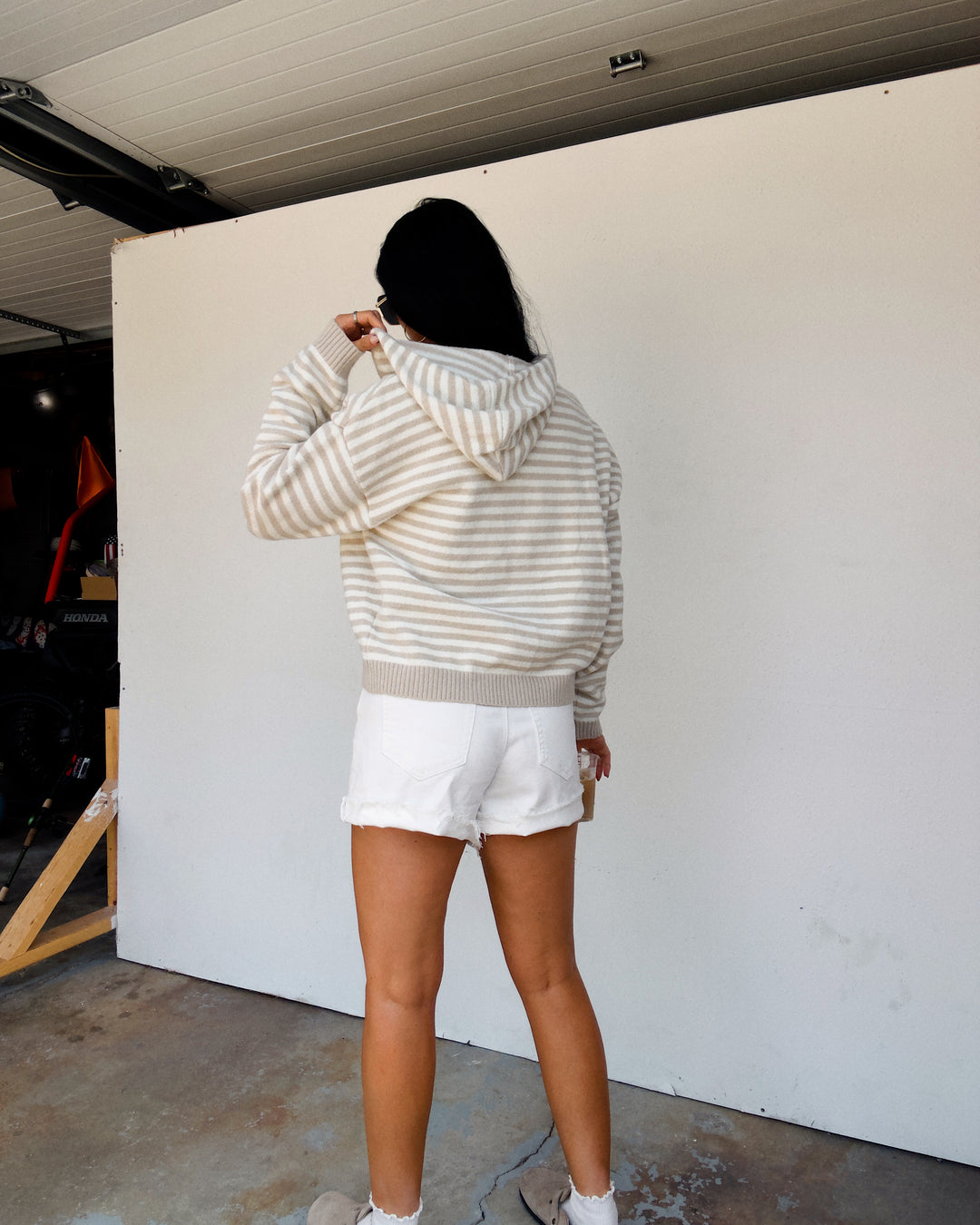 Cooper Striped Zip Jacket - Taupe/White