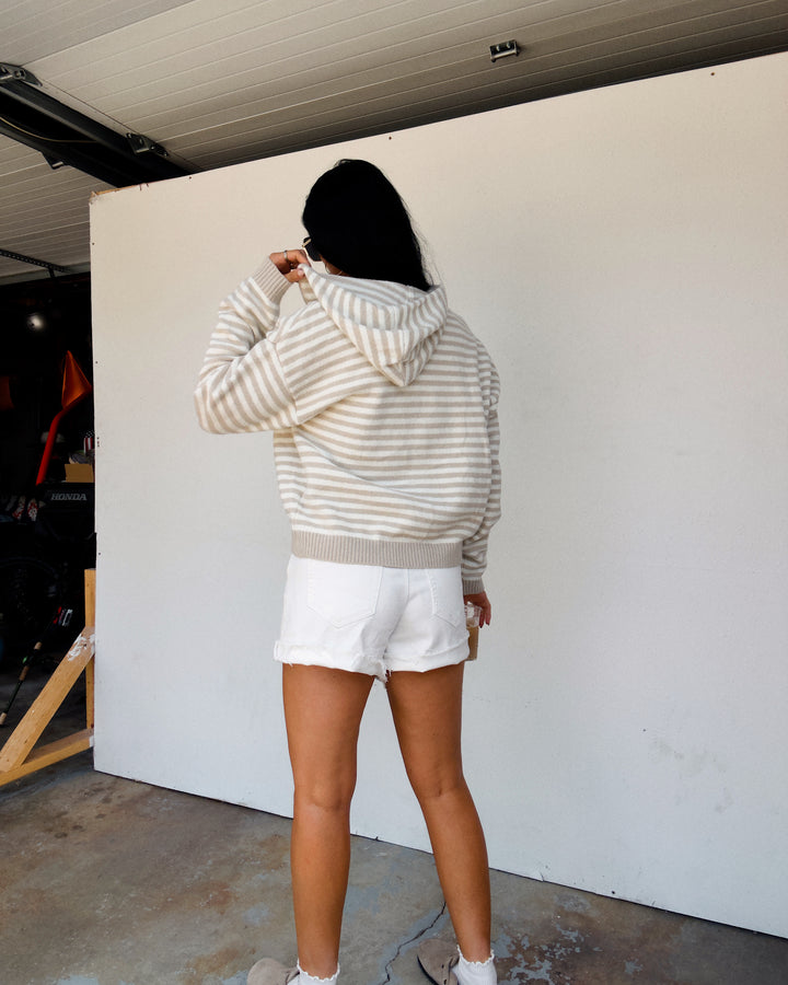 Cooper Striped Zip Jacket - Taupe/White