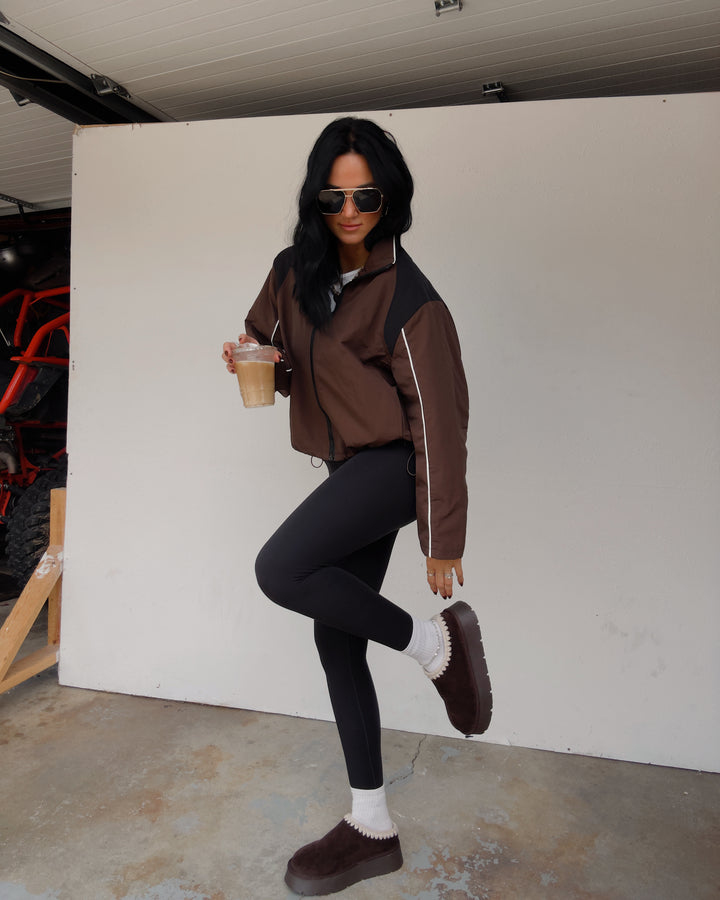 Eloise Contrast Zip-Up Jacket - Brown/Black