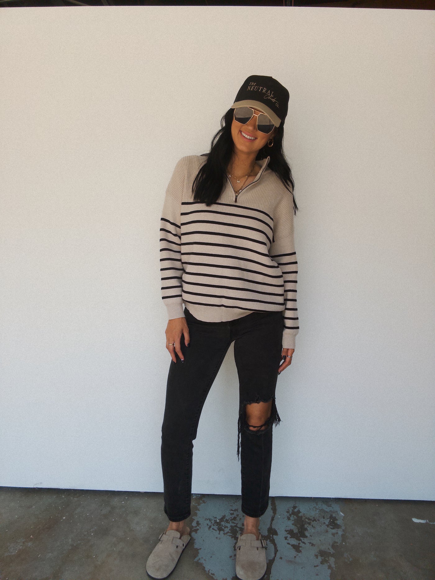 Half-Zip Striped Pullover - Shell/Black