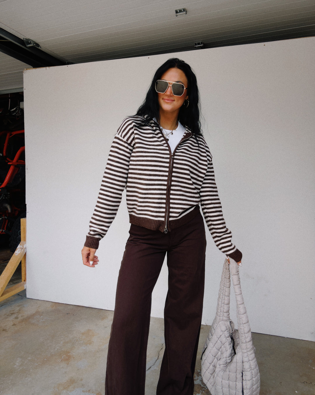 Cooper Striped Zip Jacket - Brown/Ivory