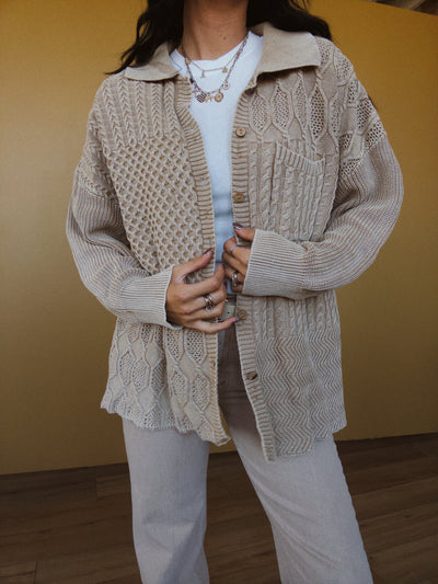 Greeley Cable Sweater Cardigan - Mocha