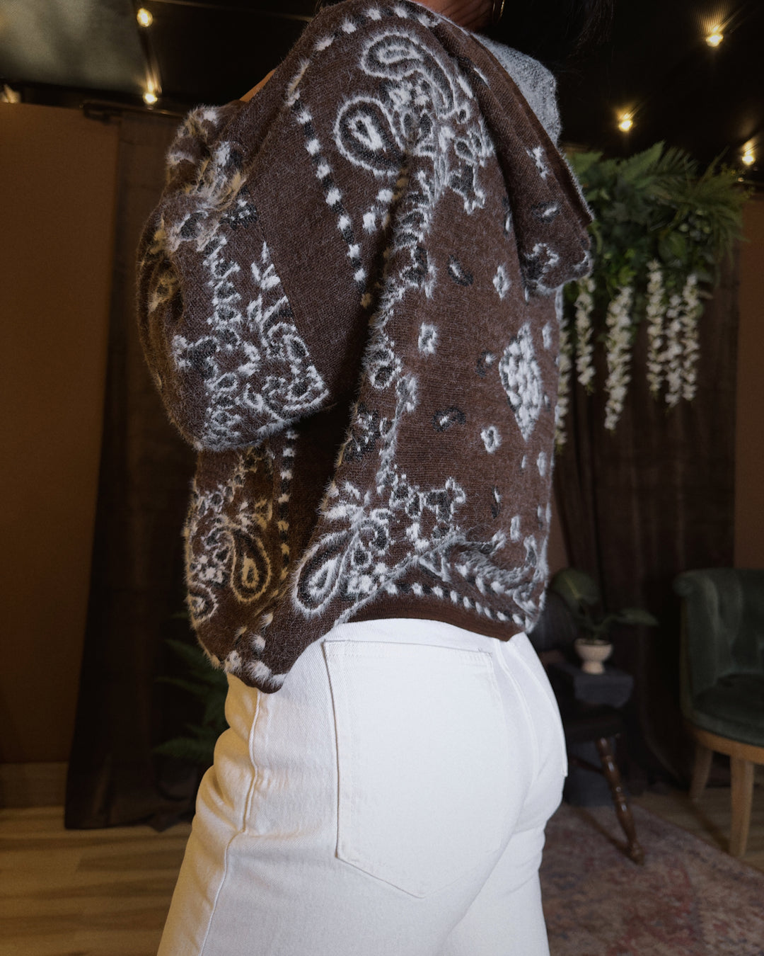 Western Sky Bandana Zip Cardigan - Brown