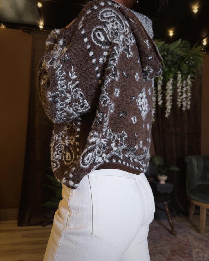 Western Sky Bandana Zip Cardigan - Brown