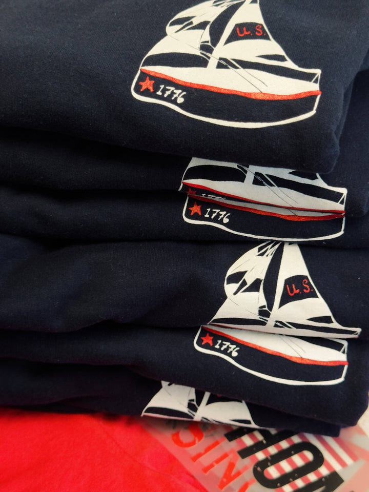 1776 USA Sailboat Distressed Sweatshirt - Navy