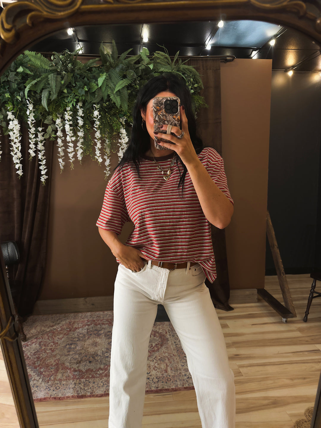 Pia Striped Tee - Red/Brown Multi