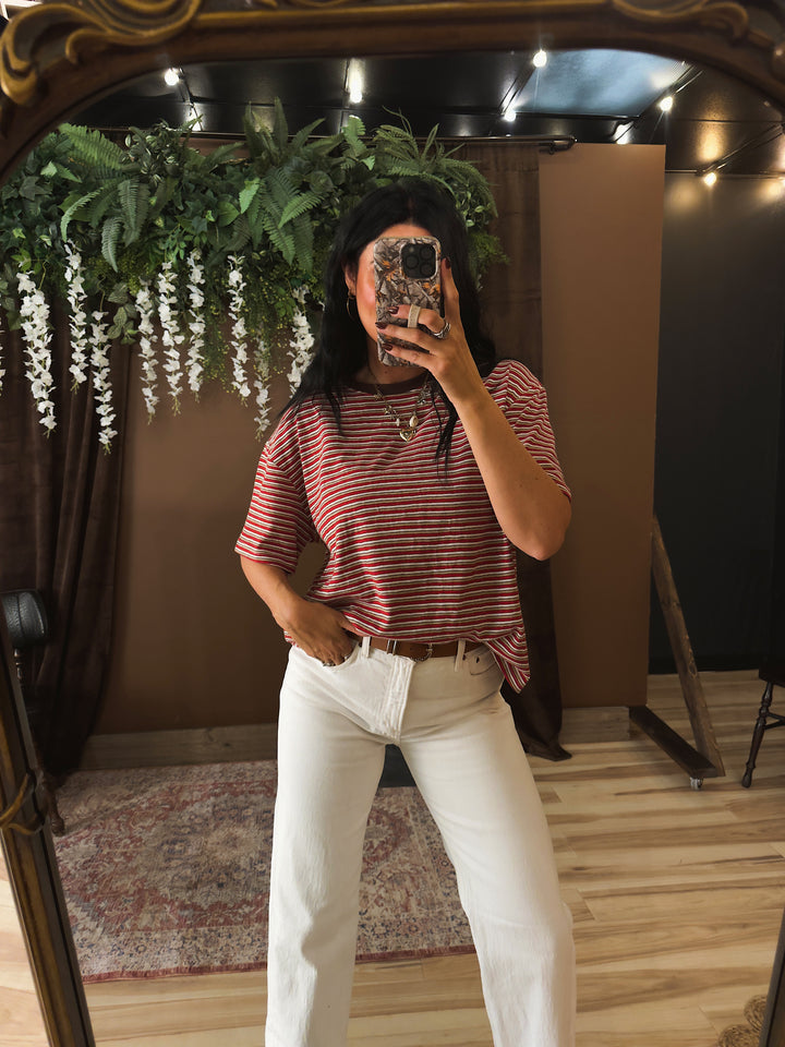 Pia Striped Tee - Red/Brown Multi