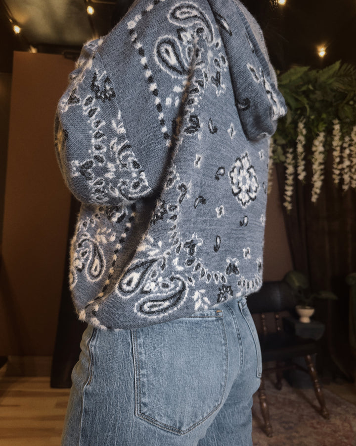 Western Sky Bandana Zip Cardigan - Nordic Blue