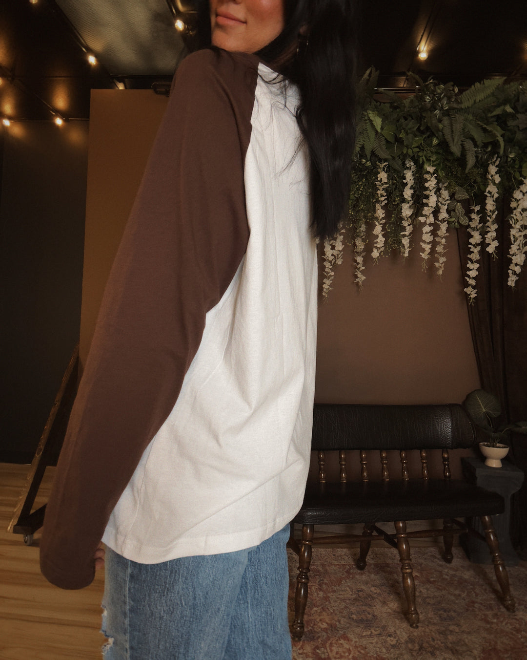 Everyday Raglan Long Sleeve - Brown/White