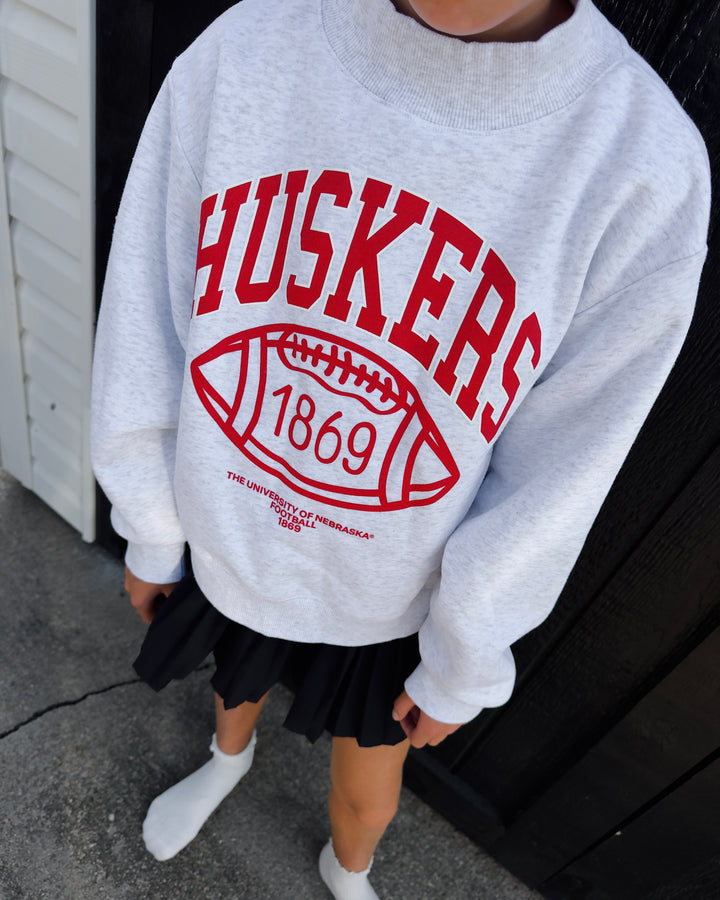 Youth Husker Football Mock Neck Sweatshirt - Ash