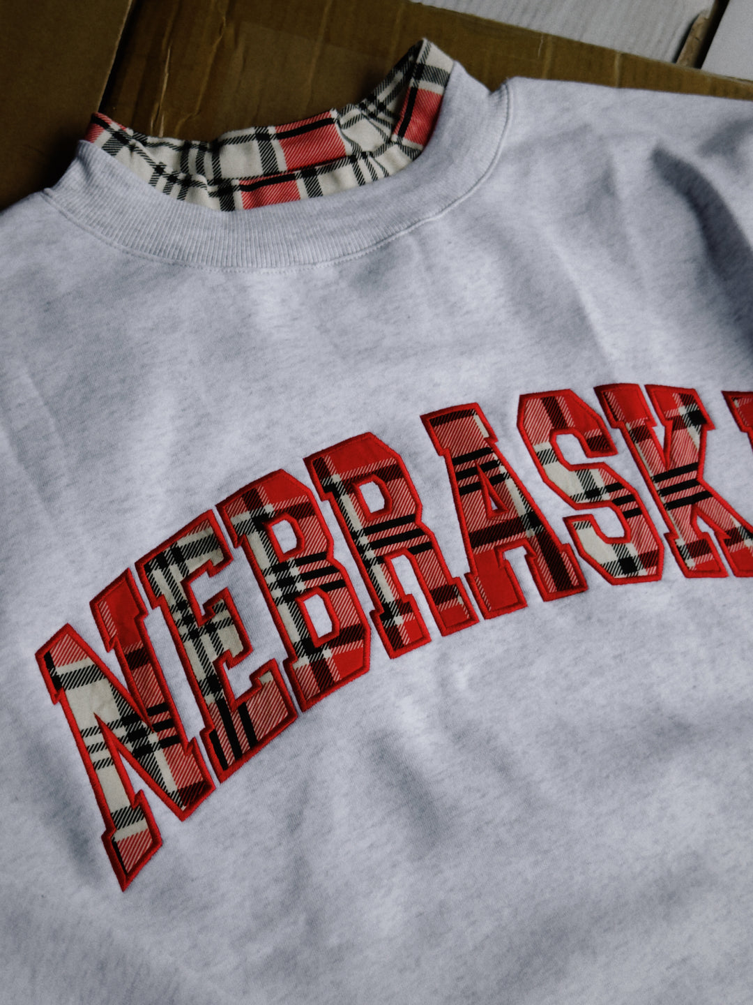 Nebraska Plaid Mock Neck Sweatshirt - Grey