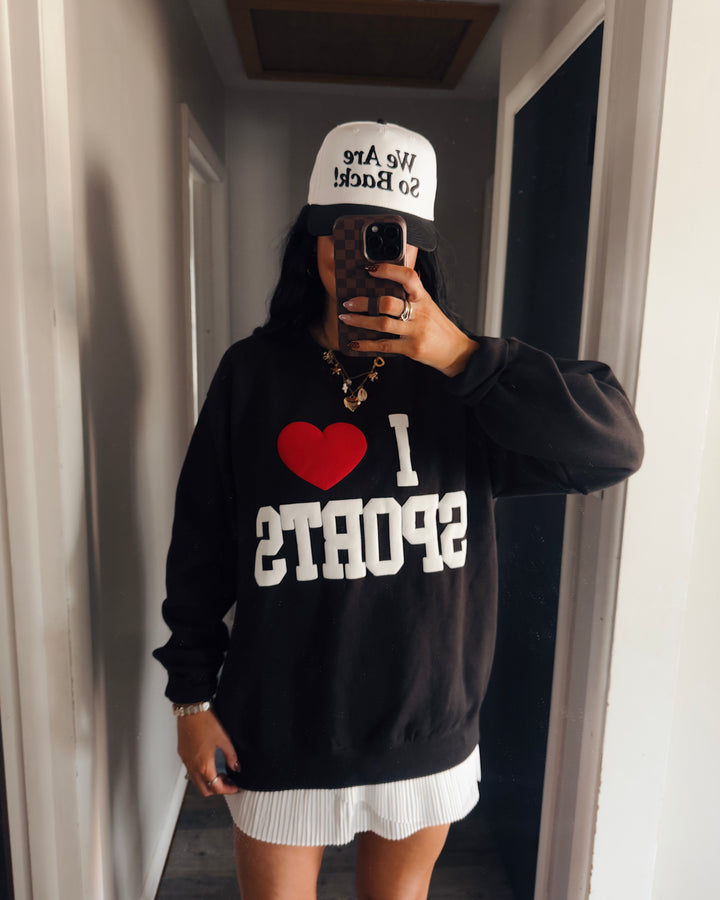 I Love Sports Puff Print Sweatshirt - Black