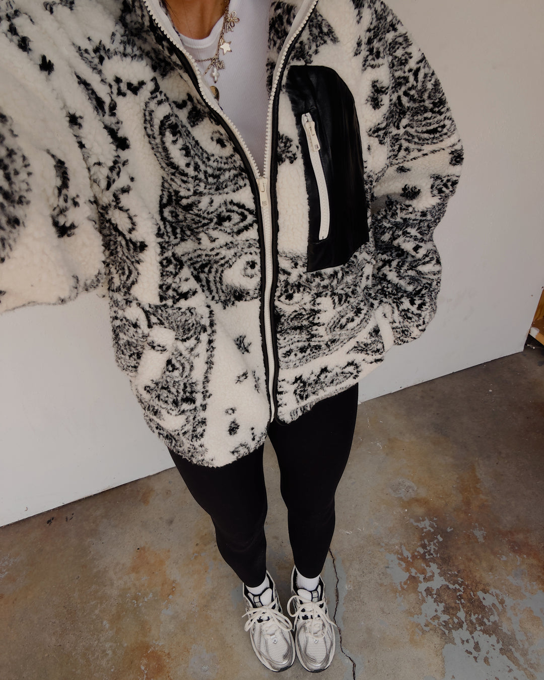 Paisley Prairie Fleece Jacket - Cream/Black
