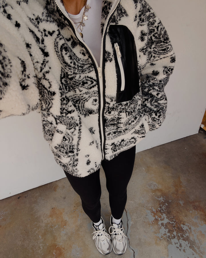 Paisley Prairie Fleece Jacket - Cream/Black
