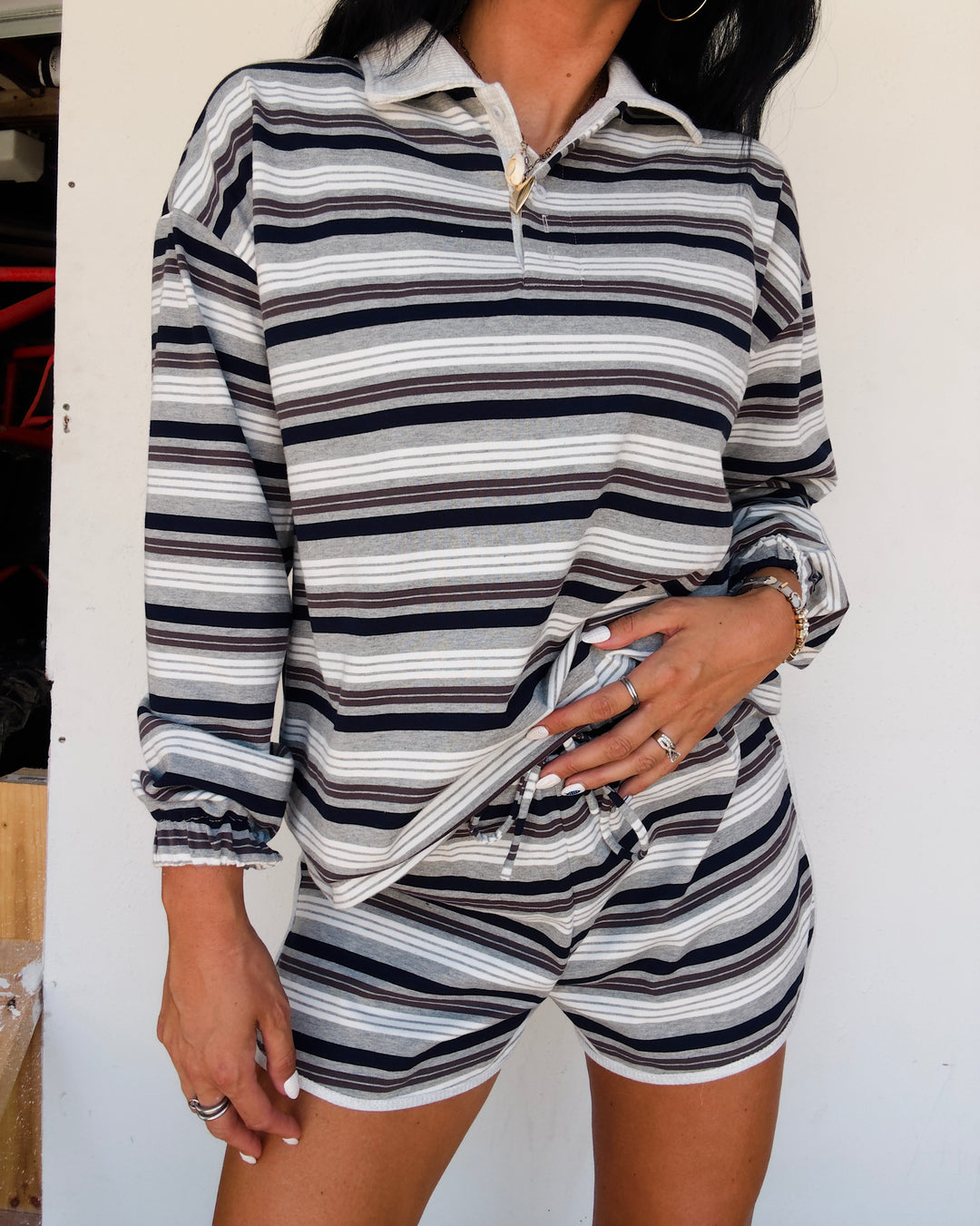 Seaside Stripe Set - H.Grey/Navy/Brown