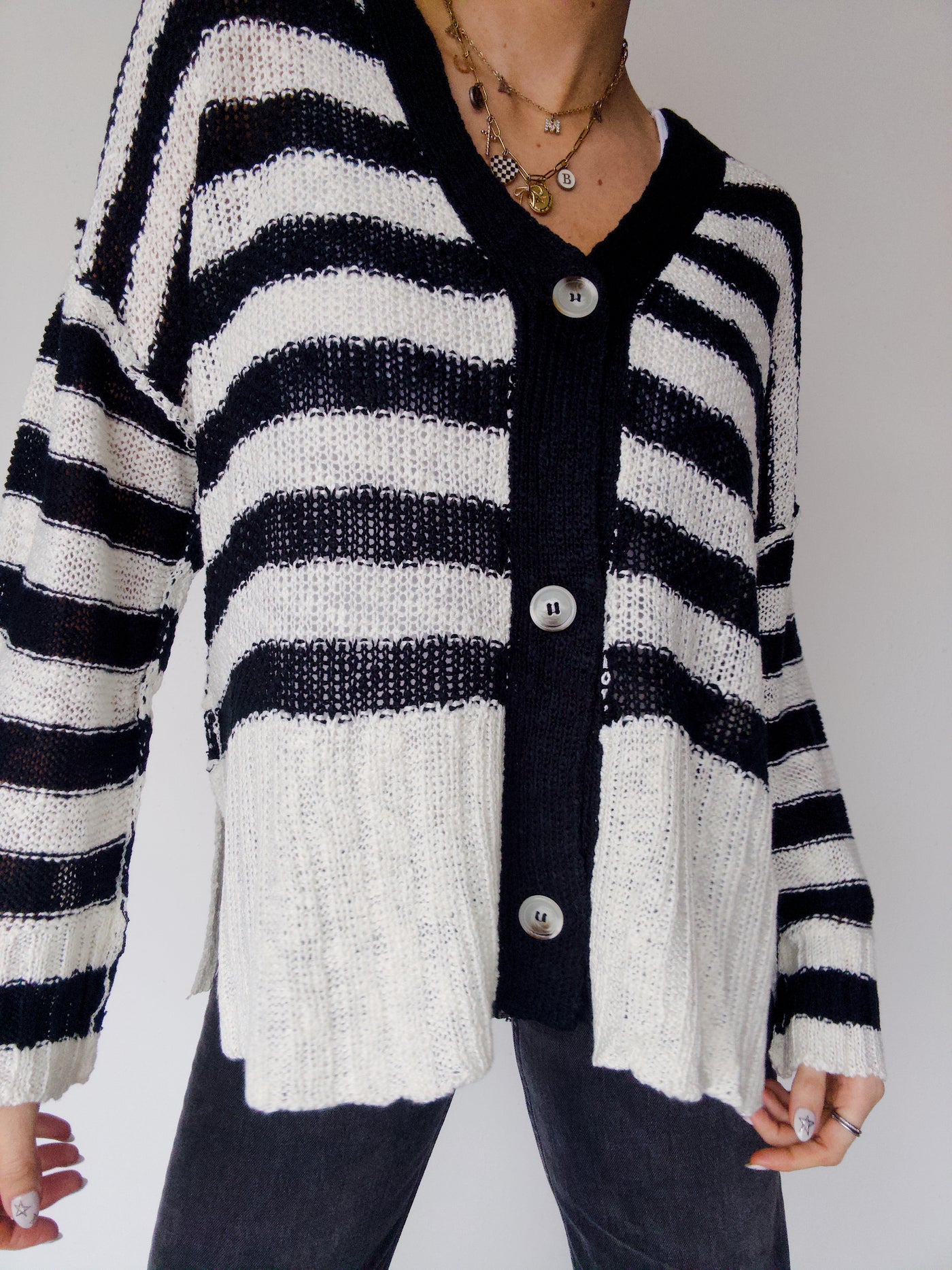 Ezra Stripe Cardigan - Black/White