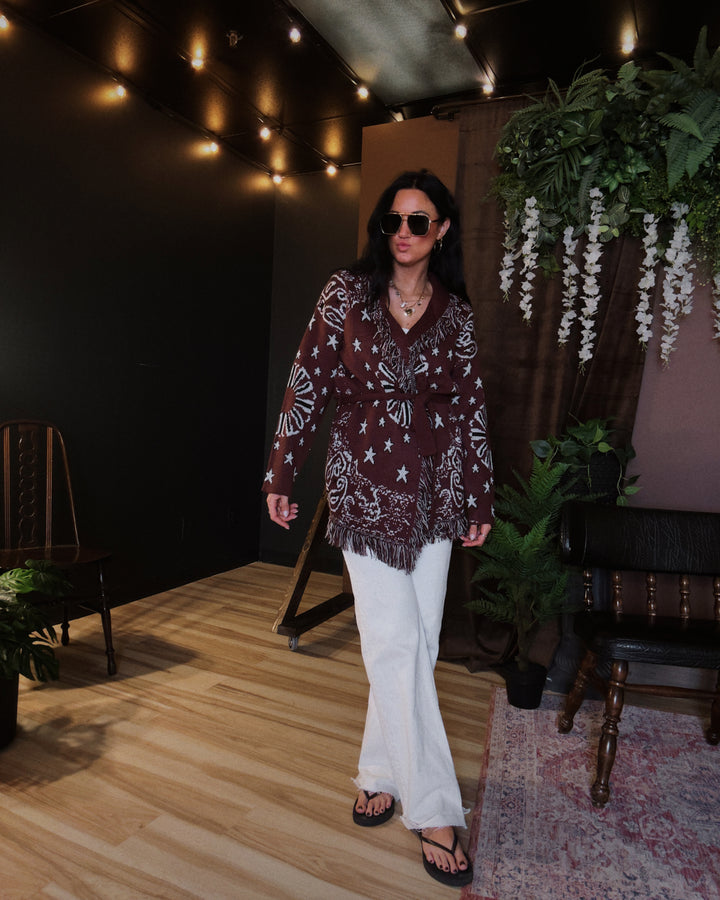 Free Spirit Fringe Cardigan - Burgundy