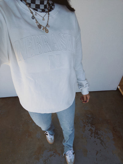 Nebraska Embossed Sweatshirt - White