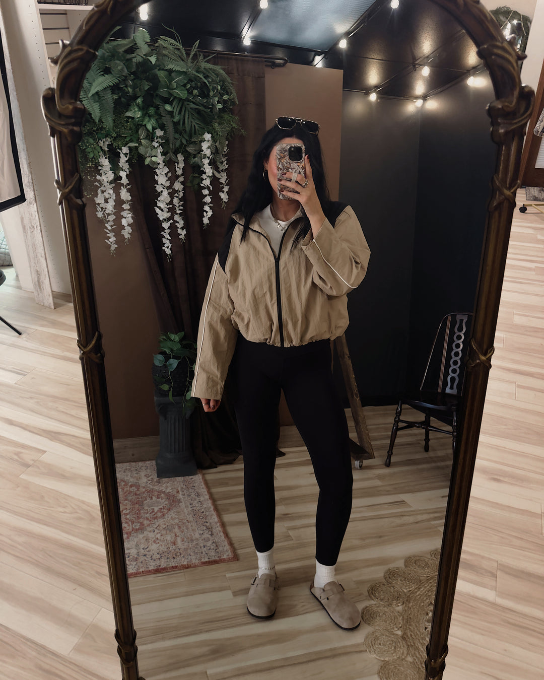 Eloise Contrast Zip-Up Jacket - Taupe/Black