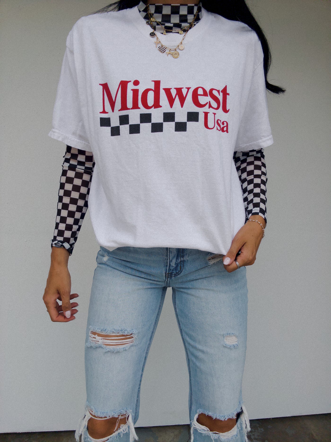 Checkered Mesh Top - Black/White