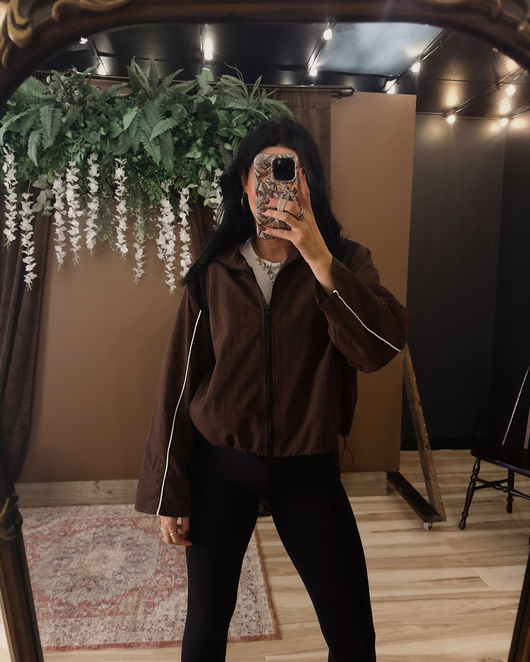 Eloise Contrast Zip-Up Jacket - Brown/Black