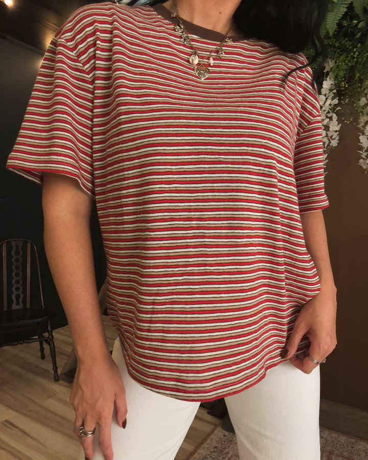Pia Striped Tee - Red/Brown Multi