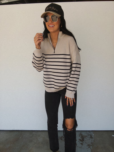 Half-Zip Striped Pullover - Shell/Black