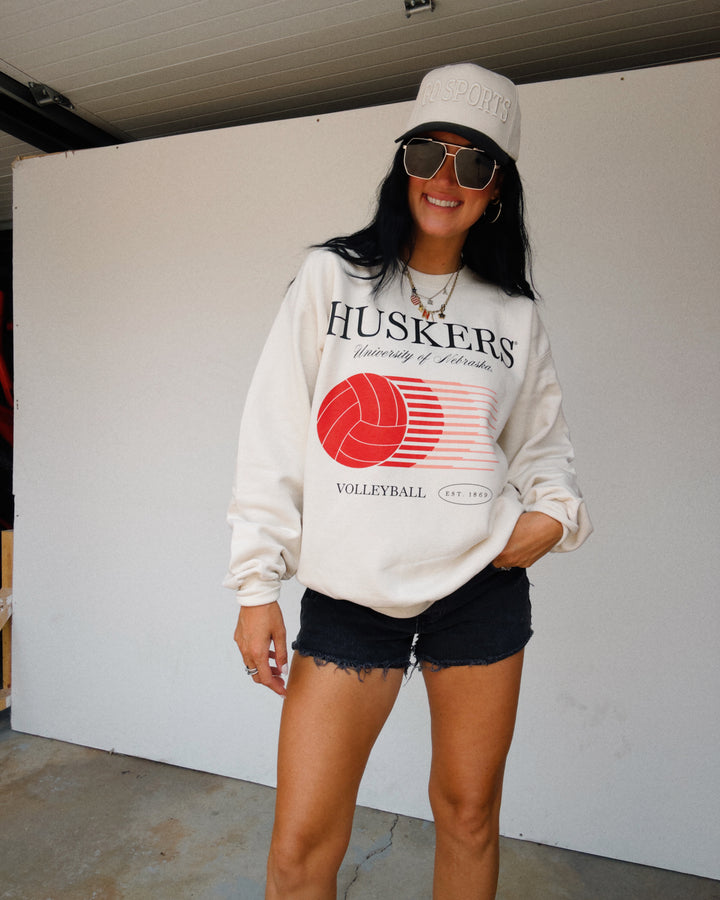 Huskers Retro Split Volleyball Sweatshirt - Sand