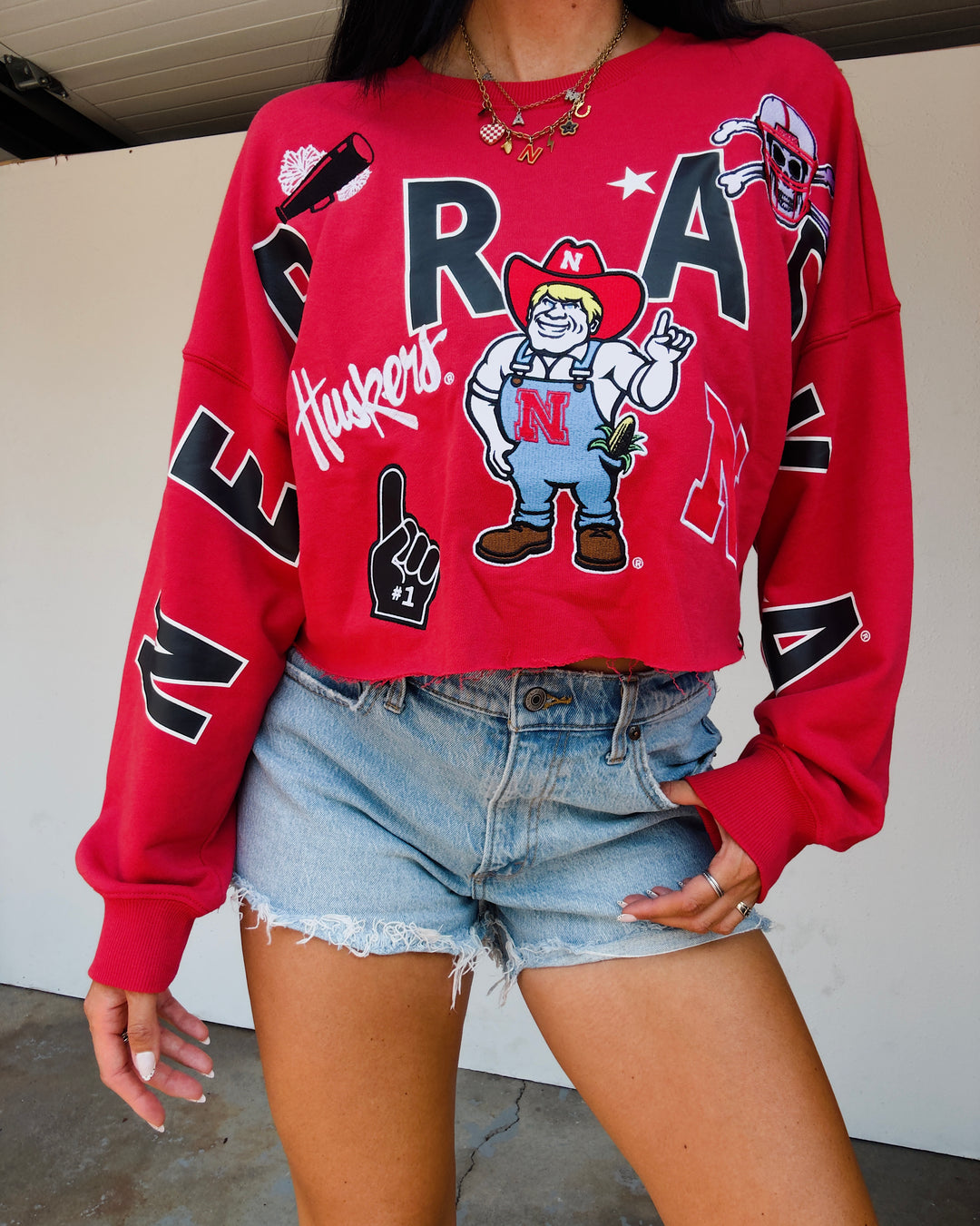 Nebraska Patched Up Cropped Sweatshirt - Red