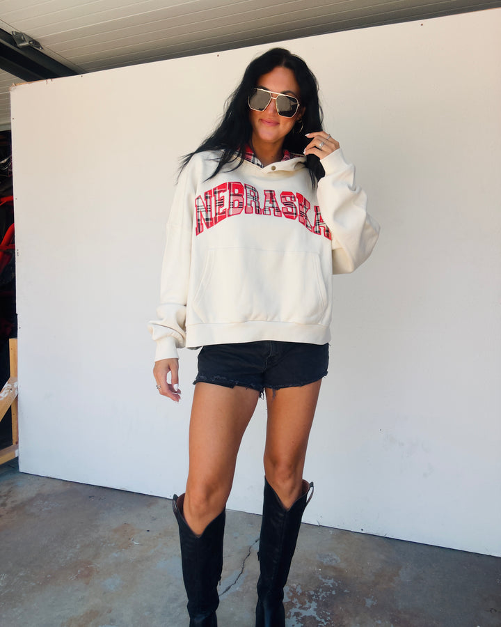 Nebraska Varsity Plaid Hoodie - Cream