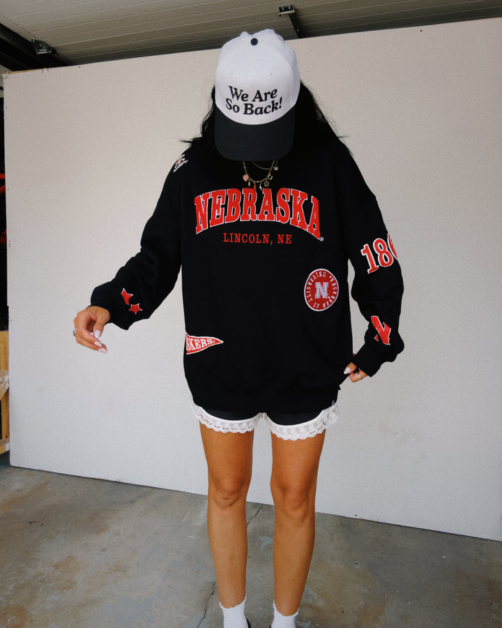 Nebraska All Over Scatter Mock Neck Sweatshirt - Black