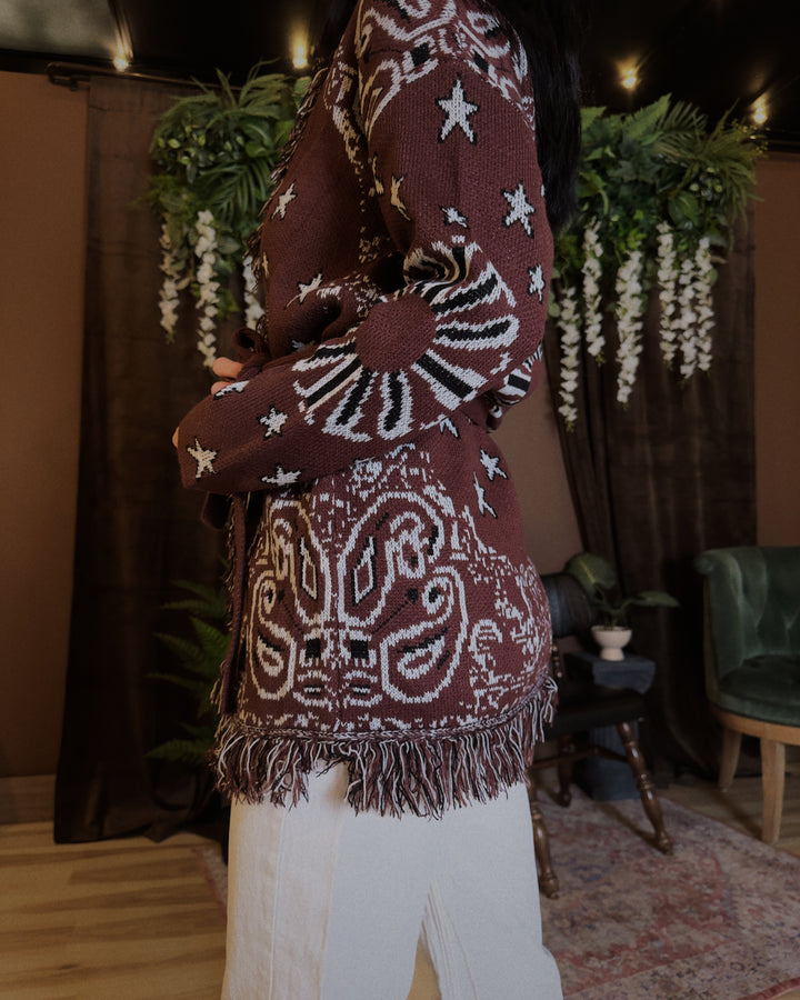 Free Spirit Fringe Cardigan - Burgundy