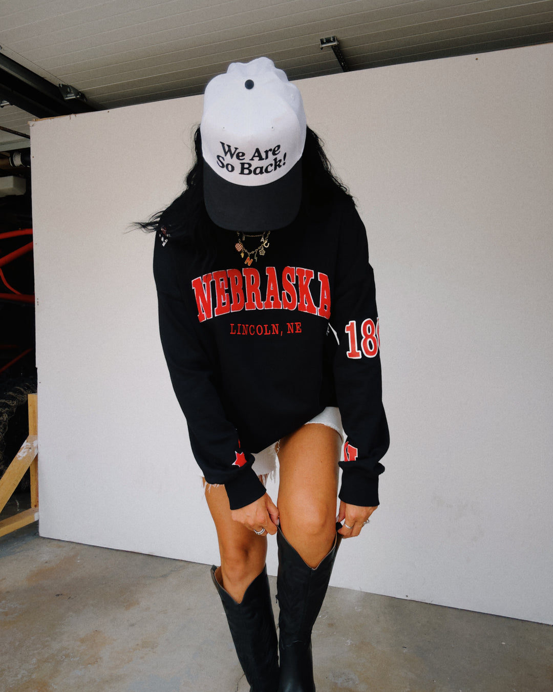 Nebraska All Over Scatter Mock Neck Sweatshirt - Black