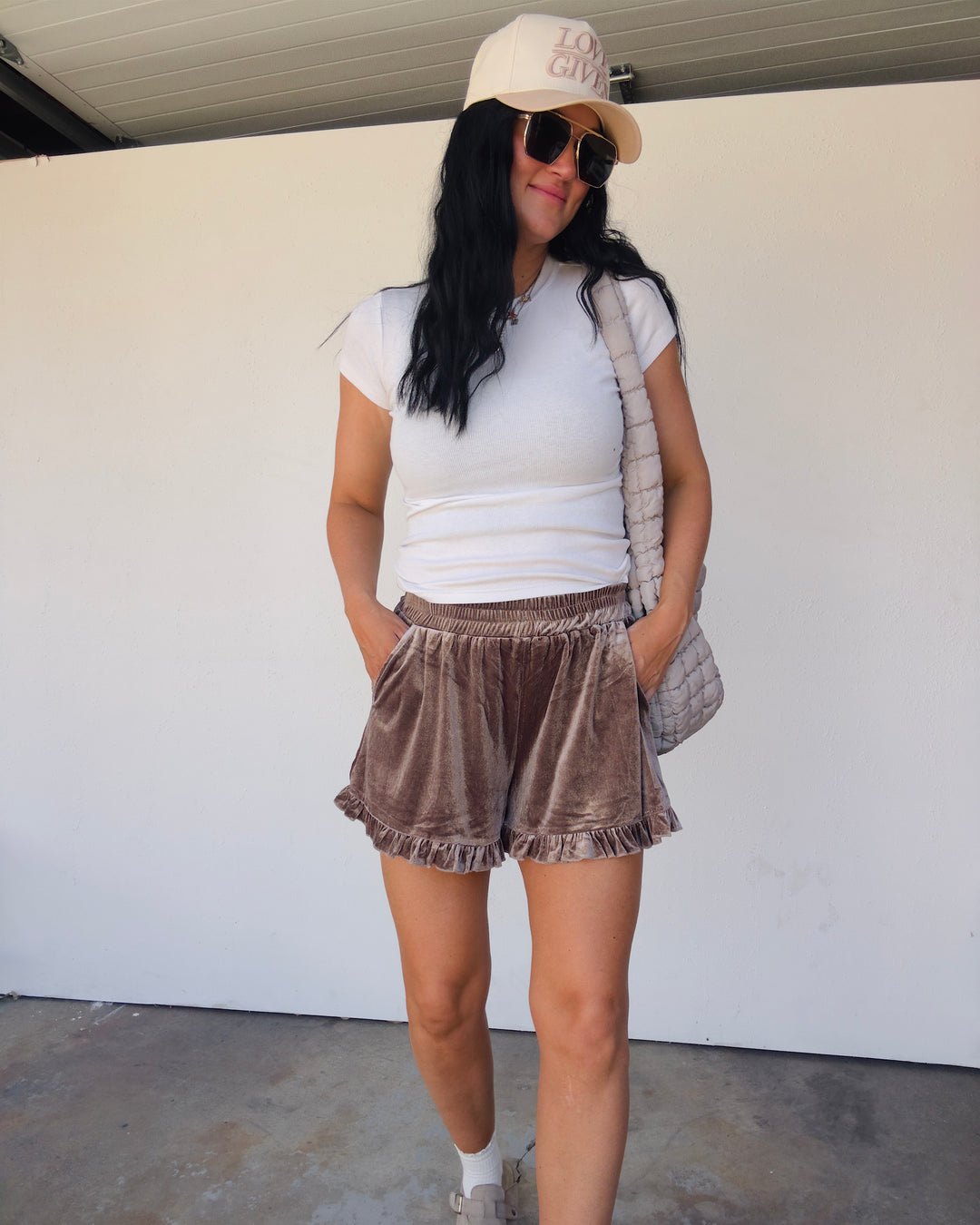 Ruffle Velour Shorts - Mocha