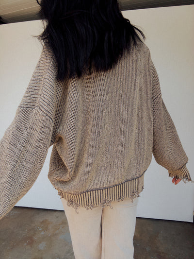 Vintage Washed Distressed Sweater - Ghost Grey