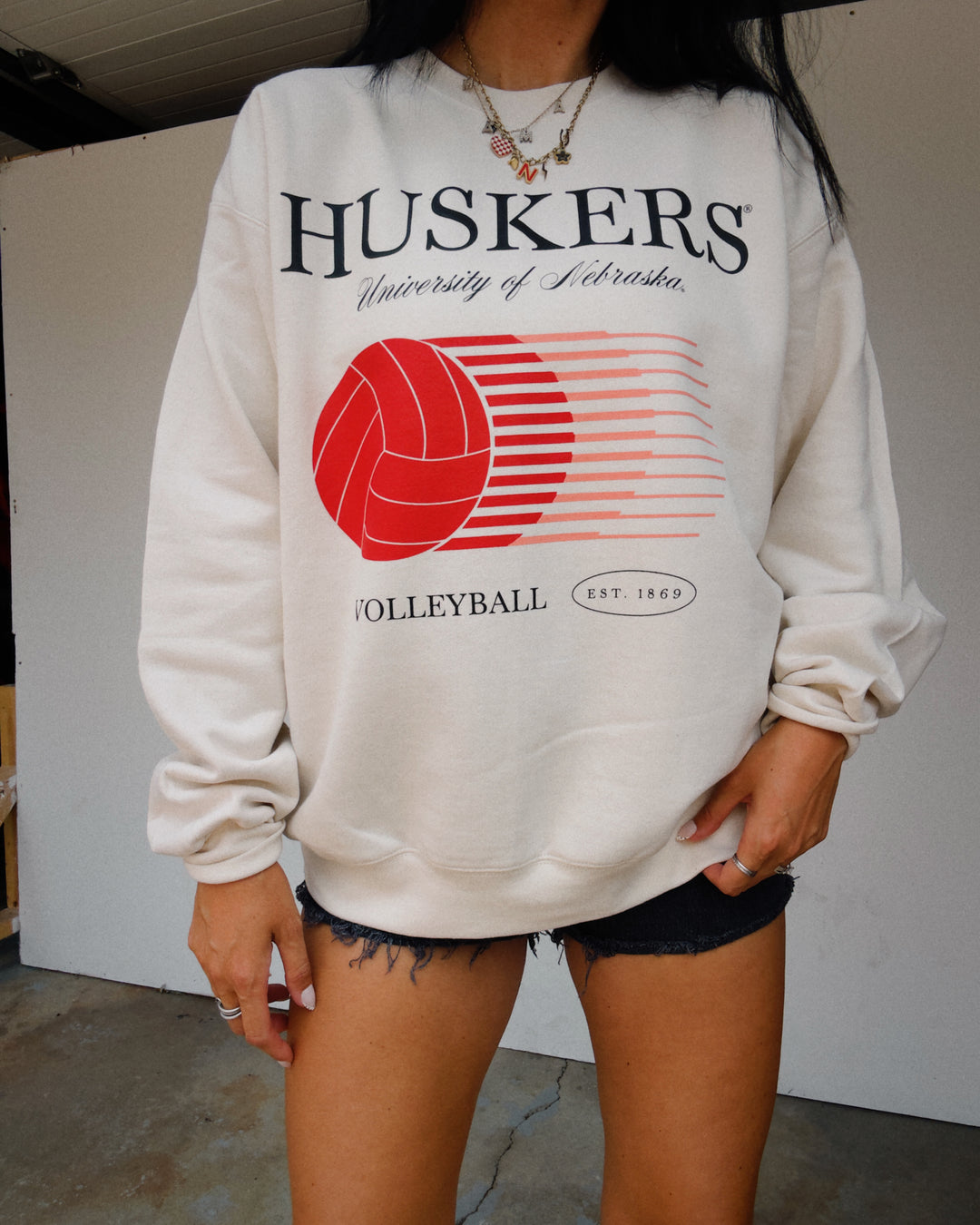 Huskers Retro Split Volleyball Sweatshirt - Sand