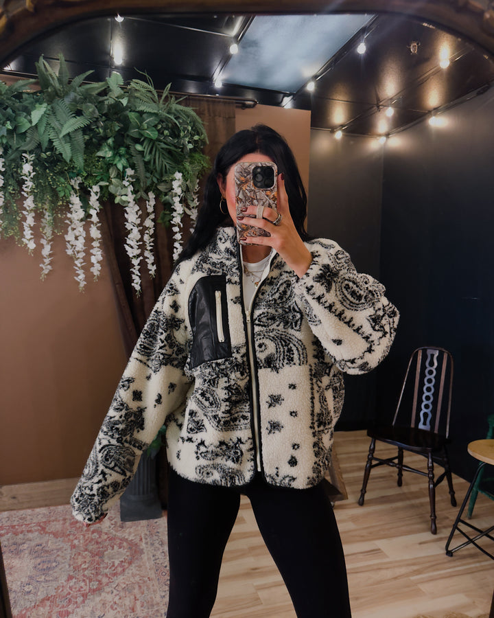 Paisley Prairie Fleece Jacket - Cream/Black