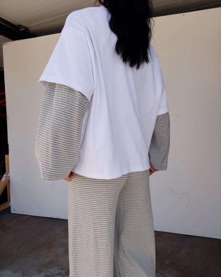 Striped Double Layered Boxy Top - Ash/White