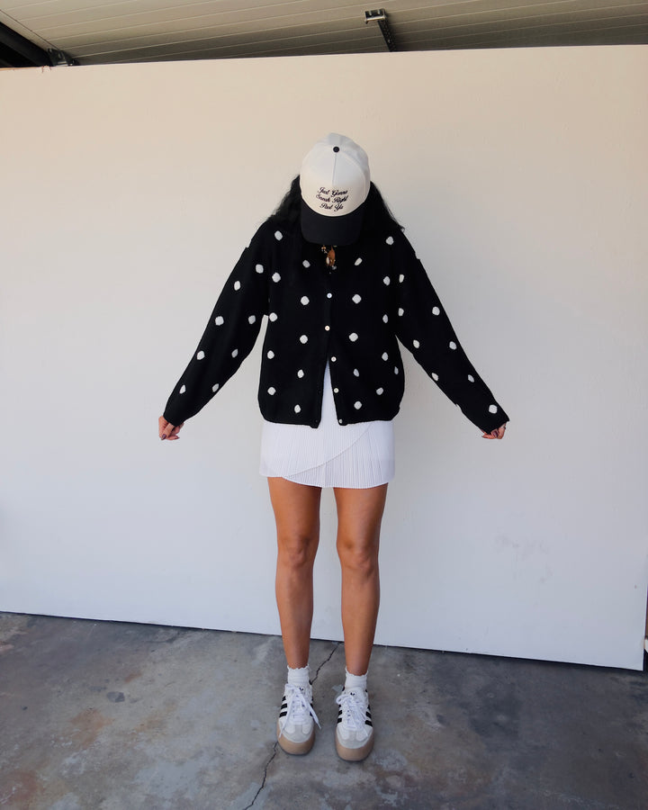 The Midnight Dot Cardigan - Black/White