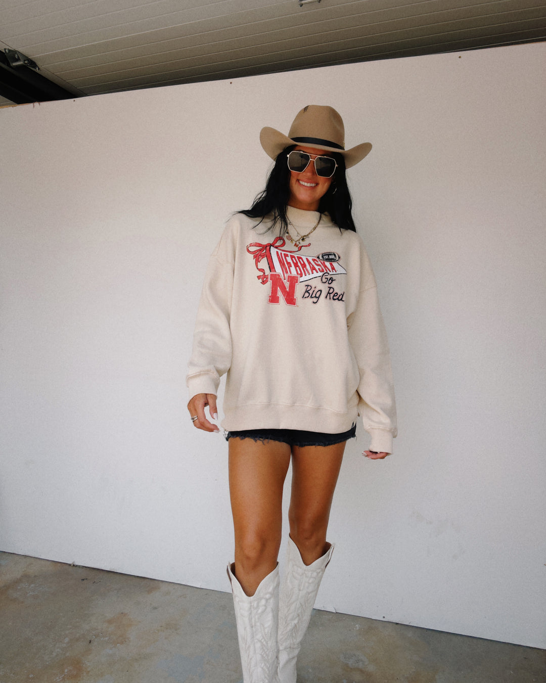 Nebraska Charm Mock Neck Sweatshirt - Cream