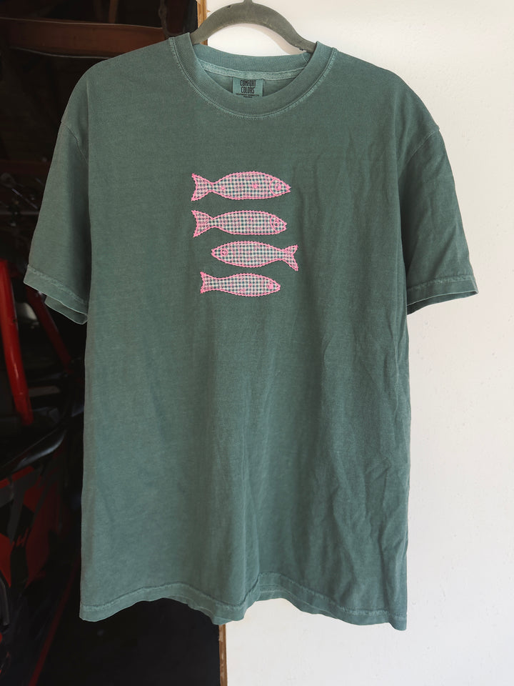 Checkered Trout Cotton Tee - Blue Spruce