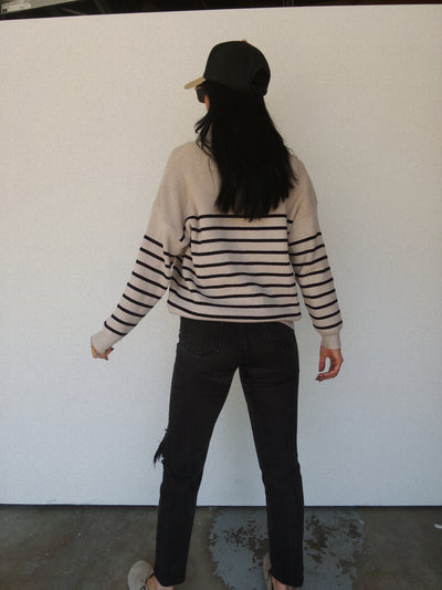 Half-Zip Striped Pullover - Shell/Black