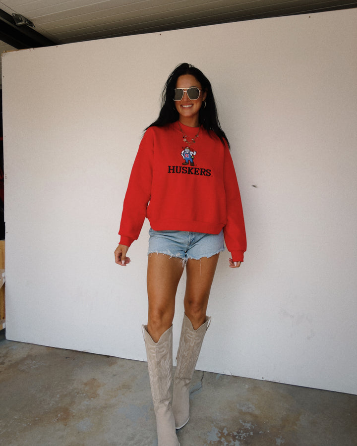 Herbie Embroidered Mock Neck Sweatshirt - Red