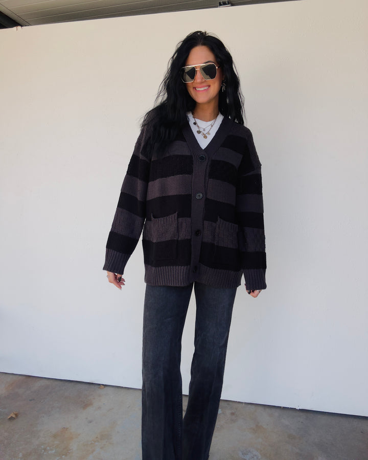 Boston Striped Cardigan - Black/Charcoal