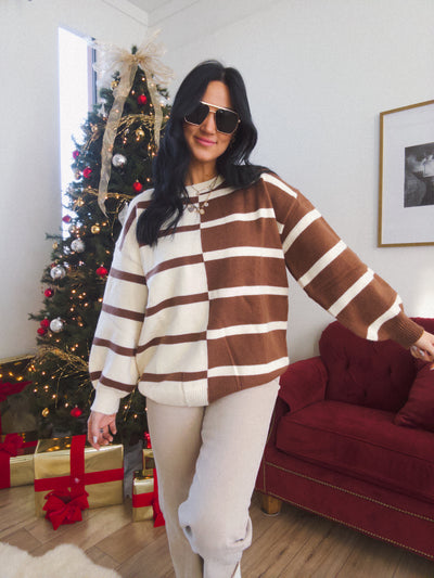 Never Better Colorblock Sweater - Ivory/Brown