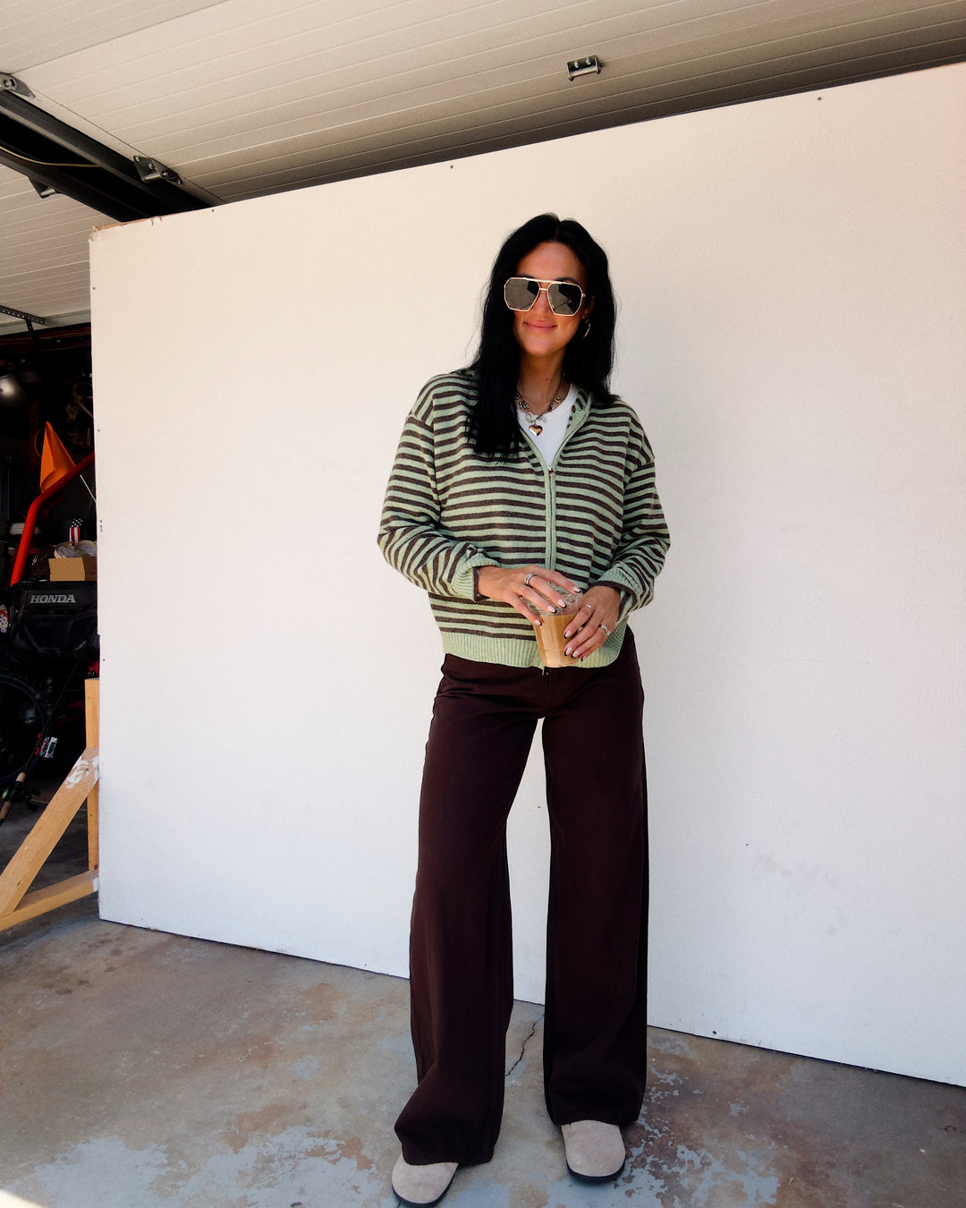 Cooper Striped Zip Jacket - Matcha/Brown